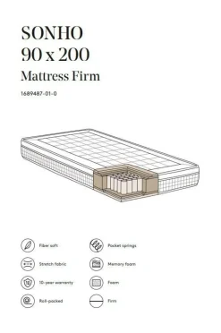 Sale SONHO Pocket Jousipatja Kiinteä 90x200 Cm Joustinpatjat