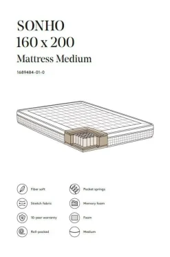 New SONHO Pocket Jousipatja Medium 160x200 Cm Joustinpatjat